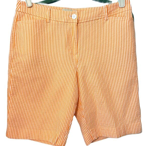 Talbots Shorts Size 10 Seersucker Orange & White Striped Bermuda Length NWOT - Picture 1 of 5
